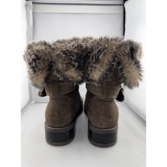 Cougar Winter Boots Women‎ 7M Taupe Suede Faux Fur Fold-Over Buckle Heel Franca - Picture 6 of 12